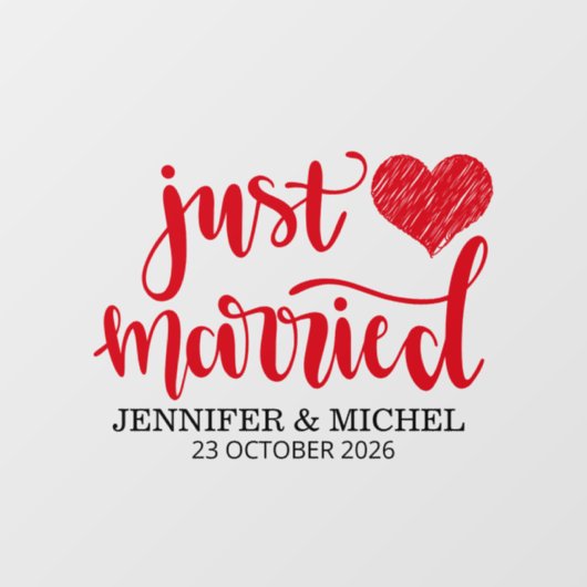 Just Married romantic red script wedding car Fensteraufkleber (Blatt)