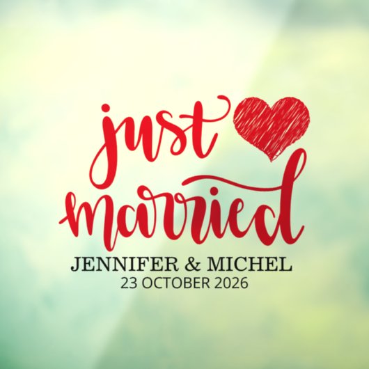 Just Married romantic red script wedding car Fensteraufkleber (Blatt 3)