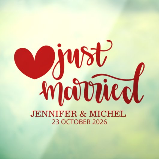Just Married romantic red script wedding car Fensteraufkleber (Blatt 3)