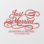 Just Married romantic red script wedding car Fensteraufkleber (Blatt)
