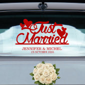 Just Married romantic red script wedding car Fensteraufkleber