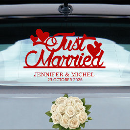 Just Married romantic red script wedding car Fensteraufkleber