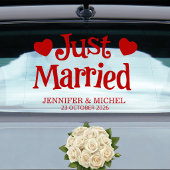 Just Married romantic red script wedding car Fensteraufkleber