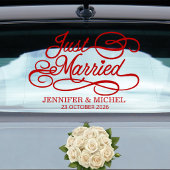 Just Married romantic red script wedding car Fensteraufkleber