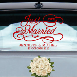 Just Married romantic red script wedding car Fensteraufkleber