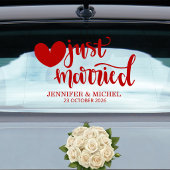 Just Married romantic red script wedding car Fensteraufkleber