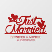 Just Married romantic red script wedding car Fensteraufkleber (Blatt)