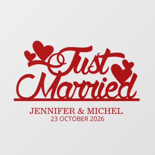 Just Married romantic red script wedding car Fensteraufkleber (Blatt)