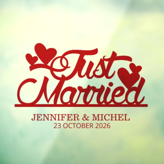 Just Married romantic red script wedding car Fensteraufkleber (Blatt 3)