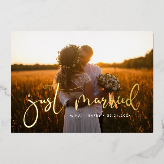 Just Married Romantic Wedding Foil Announcement Folieneinladung (Vorderseite)