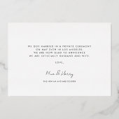 Just Married Romantic Wedding Foil Announcement Folieneinladung (Rückseite)