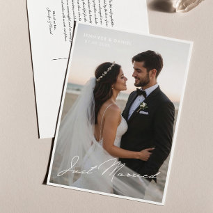 Just Married Romantic Wedding Foto Ankündigung Postkarte