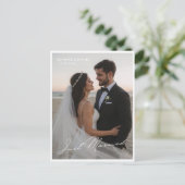 Just Married Romantic Wedding Foto Ankündigung Postkarte (Stehend Vorderseite)