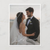 Just Married Romantic Wedding Foto Ankündigung Postkarte (Vorderseite)