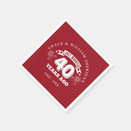 Just Married Ruby 40. Hochzeitstag Serviette (Ecke)