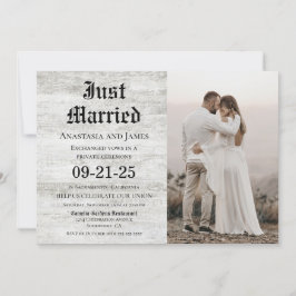 Just Married Rustic Wood Foto Post Hochzeit Einladung