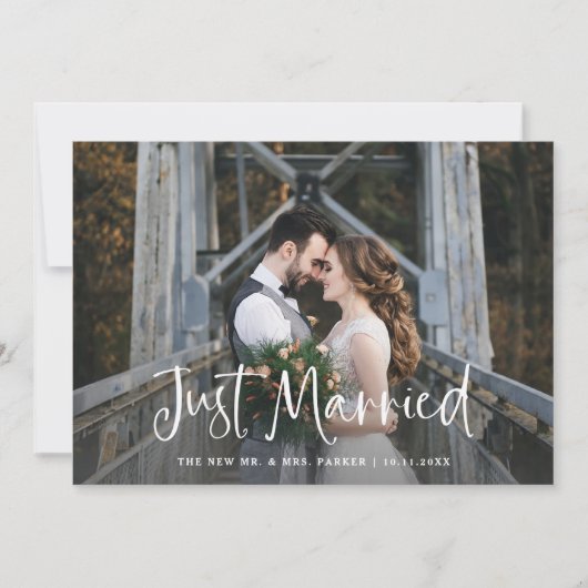 Just Married | Rustikales Skript-Foto Ankündigung (Vorderseite)