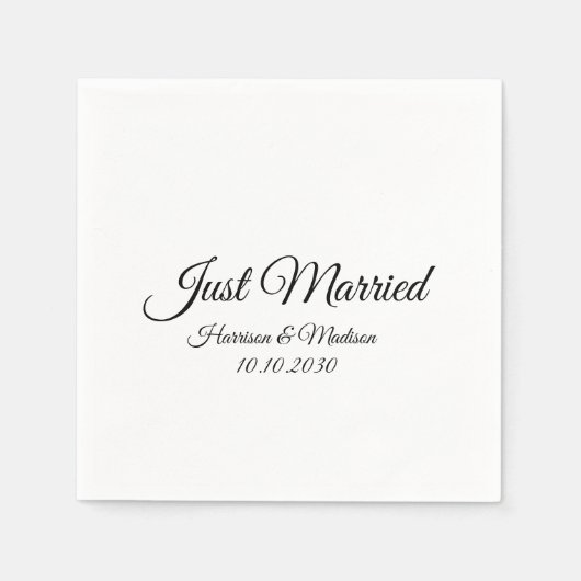 Just Married Schwarz-weißes, benutzerdefiniertes S Serviette (Vorderseite)