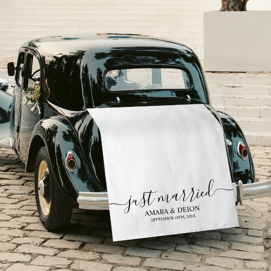 Just Married Script Fabric Car Banner Wedding Sign Wandteppich