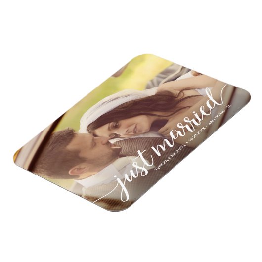 Just Married Script Overlay Custom Wedding Foto Magnet (Linke Seite)