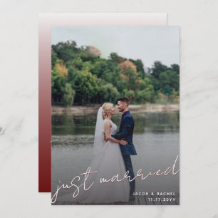 Just Married Script Overlay Dark Red Foto Wedding Ankündigung