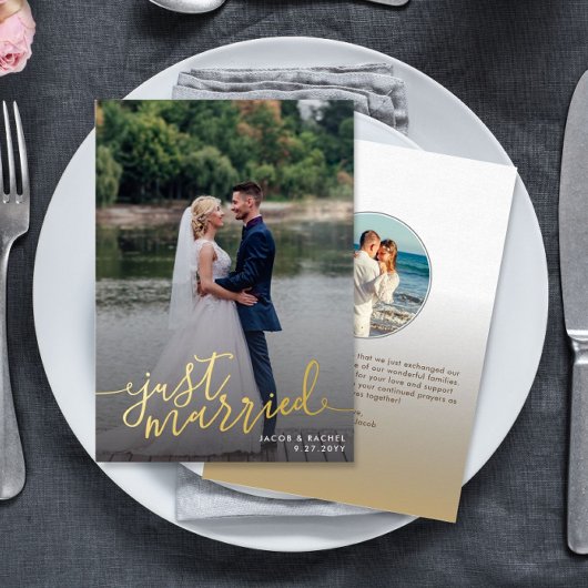 Just Married Script Overlay Hochzeitsankündigung Folieneinladung