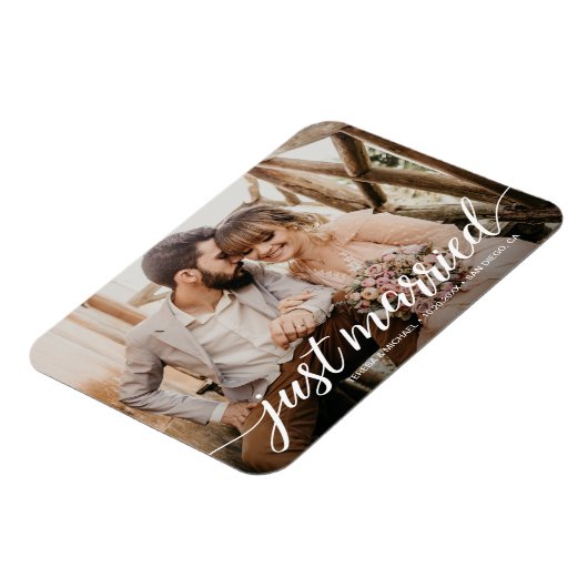 Just Married Script Overlay Wedding Foto Magnet (Linke Seite)