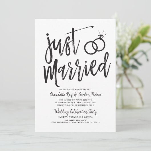 Just Married Script | Post Wedding Party Einladung (Stehend Vorderseite)