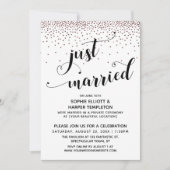 Just Married Script Rose Gold Confetti Empfang Einladung (Vorderseite)