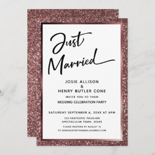 Just Married Script Rose Gold Glitzer Empfang Einladung
