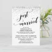 Just Married Script Silver Confetti Empfang-Only Einladung (Stehend Vorderseite)