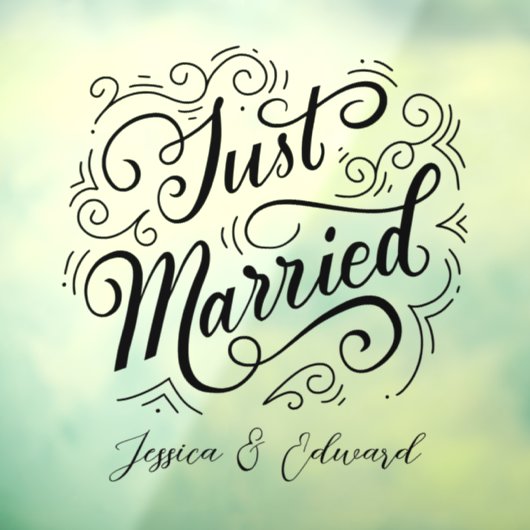 Just Married Script Stylish Modern Window Cling Fensteraufkleber (Blatt 3)