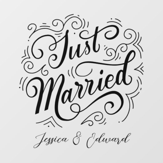 Just Married Script Stylish Modern Window Cling Fensteraufkleber (Blatt)