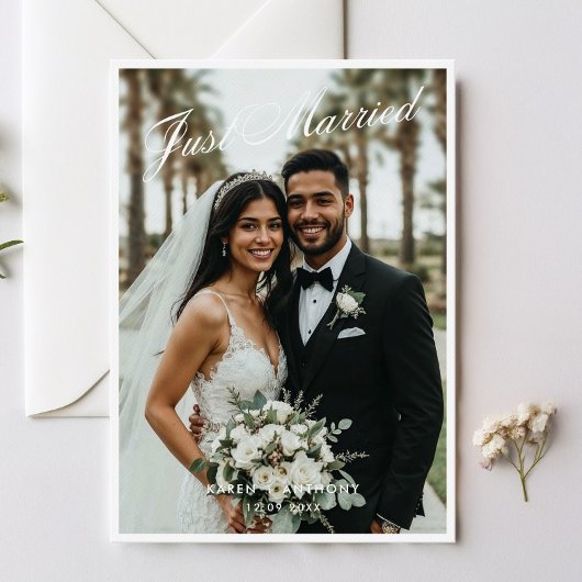 Just Married Script Wedding Announcement Card Einladung