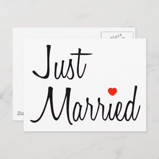 Just Married (Skript mit rotem Herzen) Ankündigungspostkarte (Vorne/Hinten)