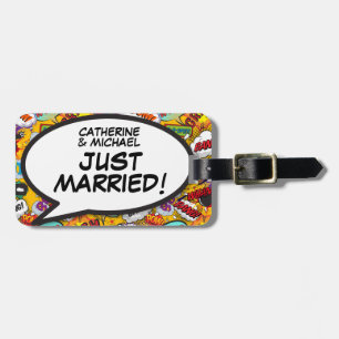 JUST MARRIED Speech Buble Fun Retro Comic Book Gepäckanhänger