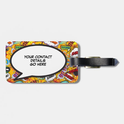 JUST MARRIED Speech Buble Fun Retro Comic Book Gepäckanhänger (Rückseite horizontal)