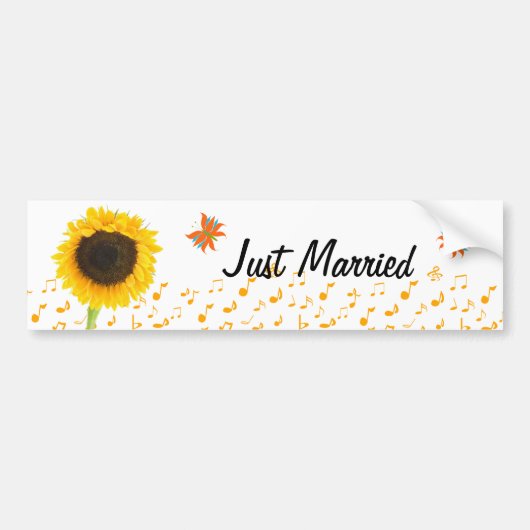 Just Married Sunflower Butterfly Autoaufkleber (Vorne)