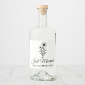 Just Married Sunflower Hochzeit Rustikale Wildblum Alkoholflaschenetikett (Vorderseite)