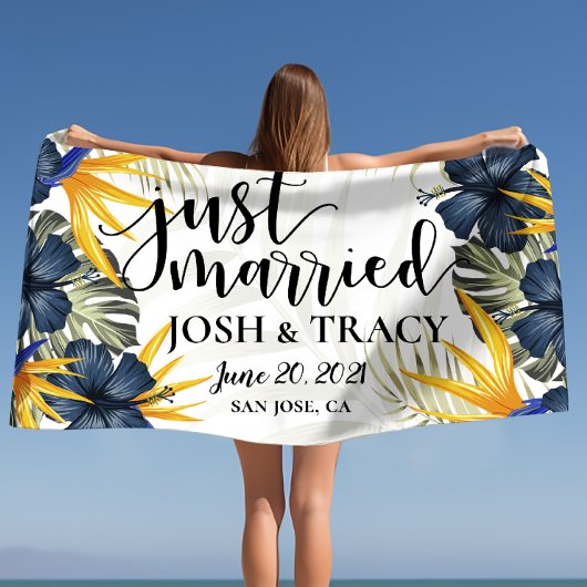 Just Married Tropical Newlyweds Personalisierte Ge Strandtuch