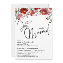 Just Married Typografy Burgundy Red Floral