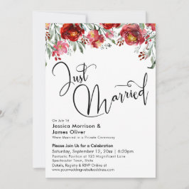 Just Married Typografy Burgundy Red Floral Einladung