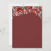 Just Married Typografy Burgundy Red Floral Einladung (Rückseite)