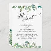 Just Married Typografy Eukalyptus Greenery Einladung (Vorne/Hinten)