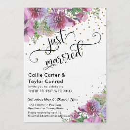Just Married Typografy Wildblume Gold Confetti Einladung