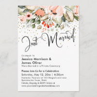 Just Married Typography Blush Floral Gold Confetti