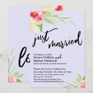 Just Married Typography Floral Watercolor Lavender Einladung