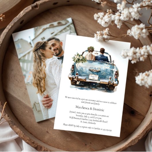 Just Married Vintage Car Reception Celebration | Einladung