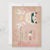 Just Married Wedcar und Flying Doves Invitati Einladung (Vorderseite)