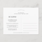 Just Married Wedding Announcement Elopement Postkarte (Rückseite)